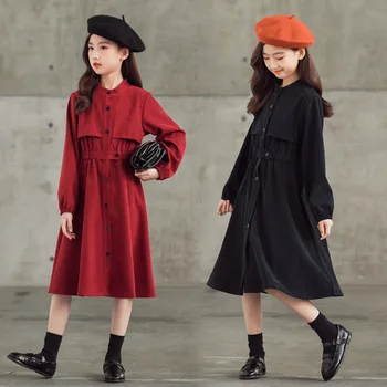 2020 De Iarnă Pentru Adolescenți, Pantaloni De Catifea Cord Midi Fete Rochie Stil Coreean Grupa De Copii Elegante, Rochii De Copii Haine De Petrecere Nasturii, #9230