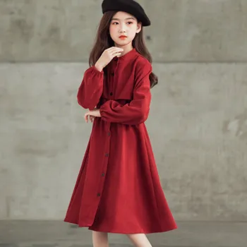 2020 De Iarnă Pentru Adolescenți, Pantaloni De Catifea Cord Midi Fete Rochie Stil Coreean Grupa De Copii Elegante, Rochii De Copii Haine De Petrecere Nasturii, #9230