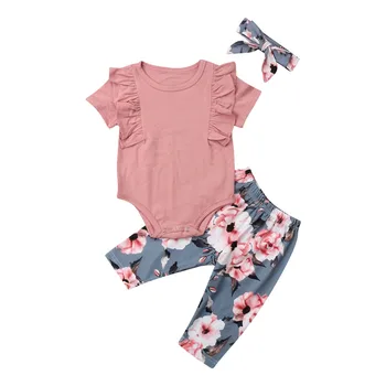 2019 Drăguț Nou-născut Copilul Copilul Fetele Floare de Sus Romper Pantaloni 3PCS Sunsuit Costume de Haine