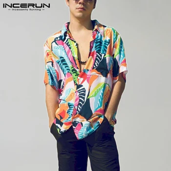 Oamenii de Imprimare Tricou Hawaii Beach Maneci Scurte Respirabil Rever Butonul Bluză Casual Streetwear Liber Camisas INCERUN S-3XL