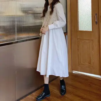 Puf de lungă Maneca Rochie Femei Solide O-gât Casual Simplu All-meci Bază Dulce Stil Japonez Data Toamna Streetwear Elegant, la Modă