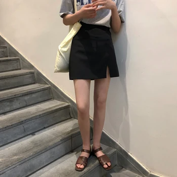 Fuste Femei Negru 2020 Retro Talie Mare, Solid, Toate se Potrivesc Harajuku Simplu Femei coreeană Stil Casual de zi cu Zi Fusta Mini O-linie Șic