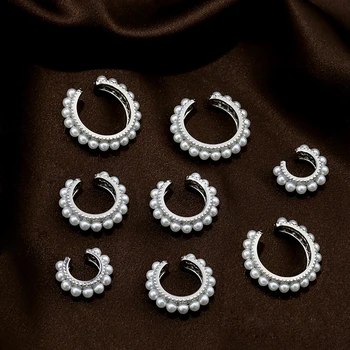 AAA+ de Moda de Calitate Micro Pave Top Pearl Zircon C Forma de Cerc Clip Cercei Fără cercei în Ureche Bijuterii Pentru Femei de Vanzare
