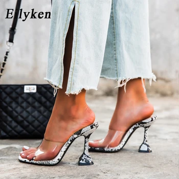 Eilyken Dimensiune 35-42 Femeie cu Cap Pătrat Serpentine Papuci Sandale de Moda PVC Transparent Peep Toe Pahar de Vin Catâri Tocuri inalte