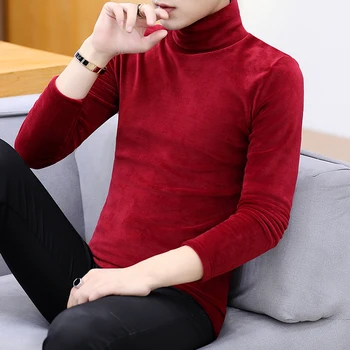 Loldeal Dublu-cu care se confruntă Catifea Groasă de Înaltă gât cu mâneci Lungi T-shirt de sex Masculin Versiunea coreeană de Auto-cultivare Bottom Tricou