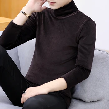 Loldeal Dublu-cu care se confruntă Catifea Groasă de Înaltă gât cu mâneci Lungi T-shirt de sex Masculin Versiunea coreeană de Auto-cultivare Bottom Tricou