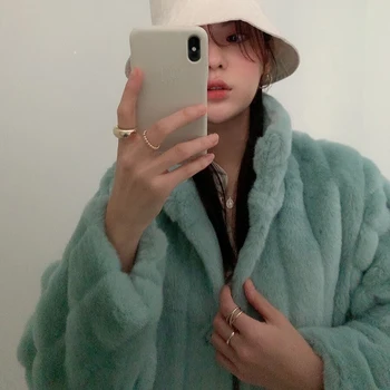 Lucyever Elegante, de culoare Kaki Faux Blana Jacheta Femei Iarna Cald Îngroșa Pluș Haina 2020 Stil coreean Largi cu talie Palton cu Blană Mujer