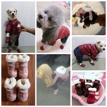 4buc/set Zăpadă câine îmbrăcăminte și încălțăminte de Iarnă de Bumbac Pantofi Pentru Câini Yorkshir Anti-Alunecare Cald Catelus Mulțime Mic Animal Accesorii