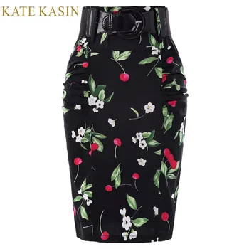 Kate Kashin Vara Fuste Creion Femei Elegante Femme Fusta Midi Centura De Talie Mare Birou Doamnelor Fusta Florale