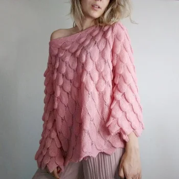 TEELYNN galben/alb/roz flare maneca lunga subtiri de toamna iarna pulover femei vintage cu pene Tricot pulover vrac casual, pulovere