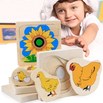 Copiii Montessori Educative Jucarii din Lemn Puzzle 3D Animal Planta Puzzle-uri din Lemn de Învățare Timpurie Pentru Copii De 3 Ani Cadouri