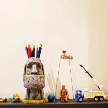 Gresie Insula Paștelui Moai Creion Stilou Titularul Stilou Container De Depozitare Suport Sculptat Sculptură Home Office Desktop Decor Figurine