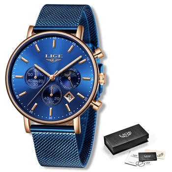 LIGE Ceasuri Mens Top Brand de Lux Albastru Casual Plasă Curea Ceas Moda Ceas Sport Barbati Impermeabil Cuarț Ceas Relogio Masculino