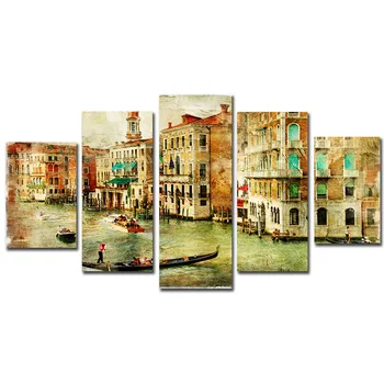 Tablouri Canvas Living Home Decor Abstract Imagini De 5 Bucăți Apă De La Veneția Oraș Barca Peisaj Postere De Arta De Perete Cadru