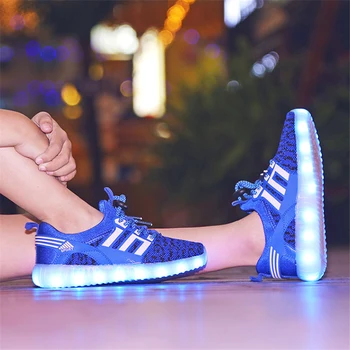 7ipupas Albastru Panza de Copii Condus de Pantofi Cu Usb de Încărcare Stralucitoare Adidași de Culoare 11 Tălpi Luminoasă cu Led-uri Adidasi Light Up Pantofi Copii