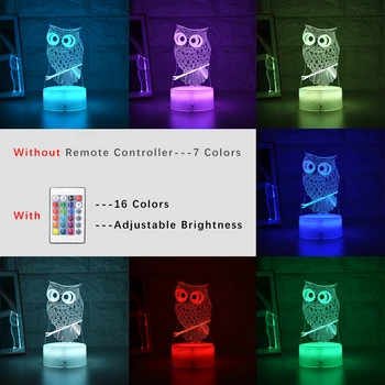 Mai nou Copil Lumina de Noapte 3D LED Lumina de Noapte Creative Masă Lampă de Noptieră Romantic Owl light Copii Gril Acasă Decorare Cadou