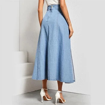 2020 Femei Albastru Rupt Casual Spălate Denim-Linie Fuste Lungi Fusta Jean fuste femei jupe femme faldas mujer moda