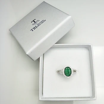 TBJ, naturale de smarald inel din argint 925 cu o cutie-cadou,elegant dianna inele cu naturale de smarald inel de piatră prețioasă