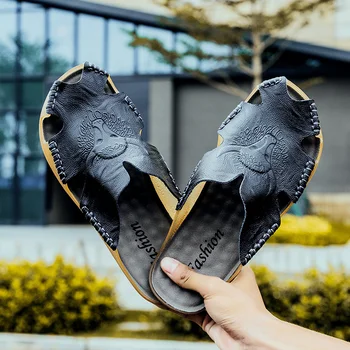 GLAZOV 2019 Noua Moda Pantofi de Vara pentru Bărbați Papuci Piele Sandale de Plaja Barbati Pantofi Casual Flip-Flop-uri de Mari Dimensiuni 38~46