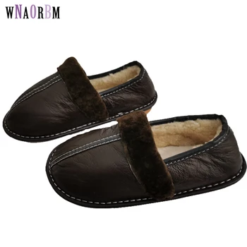 Tunsul oilor pantofi blană naturală de oaie papuci cald iarna pantofi plat pentru femei și bărbați acasă, papuci de casă 34cm-43cm