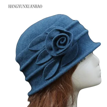 Femeile Dom Fedora Lână Pălărie Elegantă Mama Pălării Pentru Toamna Iarna Solid Floral Cald Lână Pălărie 6 Culori En-Gros