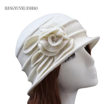 Femeile Dom Fedora Lână Pălărie Elegantă Mama Pălării Pentru Toamna Iarna Solid Floral Cald Lână Pălărie 6 Culori En-Gros