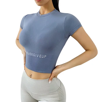 Femeile de Fitness Short Sleeve Top de Cultură Antrenament Topuri Sport Haine Sport de Funcționare T-shirt-uri Cu Litere fără Sudură Yoga Tricou