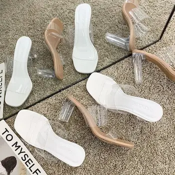 Moda pentru femei Sandale din PVC Transparent cu Toc Sandale Femei Subliniat Toe Pocalul Tocuri Sandale de Vara Sexy Pantofi de Partid Femeie