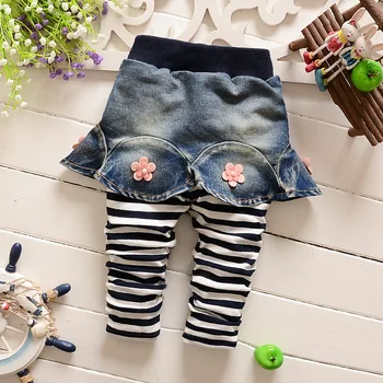 Moda de Toamna pentru Copii Sugari Copii Fete Copii Blugi Denim Flori cu Dungi Fusta-pantaloni Full Lungime Pantaloni Pantaloni Legging S5714