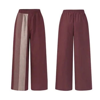 ZANZEA Elegant Stiching Pantaloni de Toamna Femei Pantaloni Talie Elastic Pantalon Palazzo Feminin Casual Streetwear Nap Plus Dimensiune
