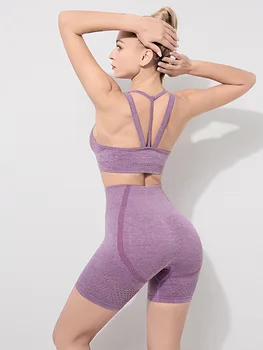 Femei Yoga Set fără Sudură pantaloni scurți+sutien Sport Îmbrăcăminte de Antrenament Sport Costum de sex Feminin sutien Set de Fitness Active Wear