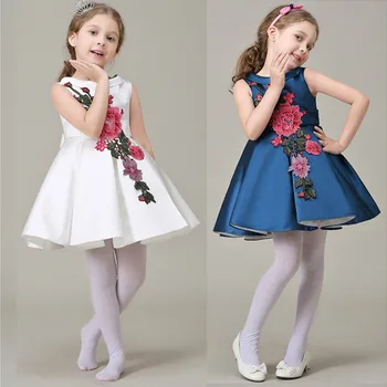 2018 brodate flori Girl Rochii de Vara model Floare fata de Partid Rochie de printesa Costume copii Fată dress+bow centura 2colors