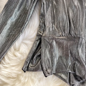 Sexy V-Neck Maneca Lunga Topuri Scurte Femei Slim Bling Bling Argint/Aur Bluza Feminin Club De Petrecere, Camasi Toamna Anului 2020 Noua Moda