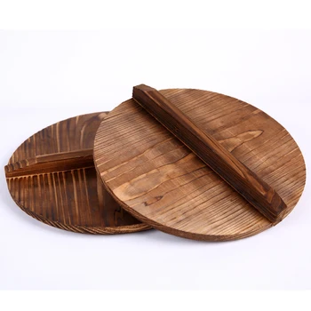15-50cm Chineză natura brad handmade export anti-hot de acoperire oală de fier ipotenuza acopera wok din lemn capac tigaie der Deckel