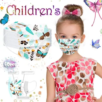 50pcs Copii Mască de Unică folosință Fluture Imprimat Masca Copil pentru Copii Măști de Față 3 Straturi de Moda Mascarillas de Protecție Gura Masca