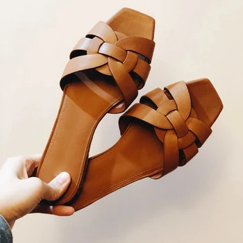 Designer de Brand de Moda pentru Femei Papuci din Piele Bandă Îngustă Peep Toe Sandale Plate de Lux Doamnelor Diapozitive Pantofi de Vara LU57