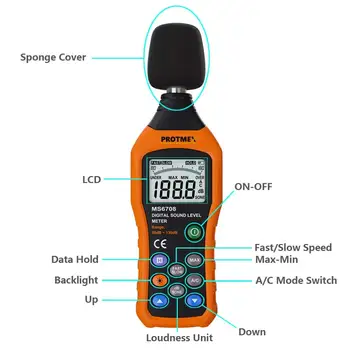 Protmex MS6708 Metru de Zgomot sonometru Portabil Digital Audio Decibeli Nivelul de zgomot Tester Monitor dB Metru