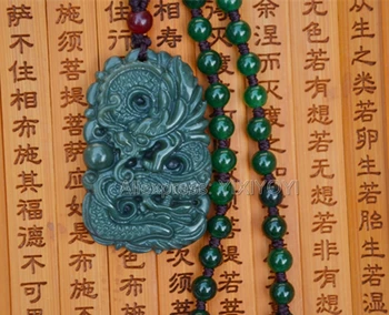 Frumos Manopera Naturale De Culoare Verde Închis HeTian Jad Sculptat Dragon Norocos Amuleta Pandantiv + Liber Colier Certificat De Bijuterii Fine