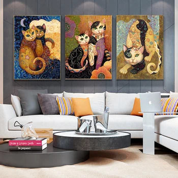 Klimt Abstract Animale Pisica HD Imprimare și Postere Canvas Tablou Modern Home Decor de Perete de Arta Imagine pentru Camera de zi, Fara Rama