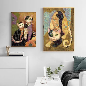 Klimt Abstract Animale Pisica HD Imprimare și Postere Canvas Tablou Modern Home Decor de Perete de Arta Imagine pentru Camera de zi, Fara Rama