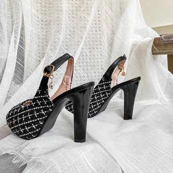 Elegante, Sandale cu Toc pentru Femei Femei Peep Toe Sandale Pantofi Femei Designer de Petrecere Nunta Tweed Pantofi Platforme Pompe 43
