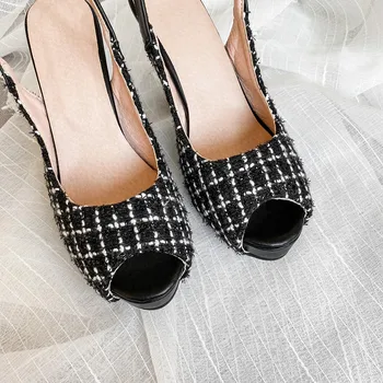 Elegante, Sandale cu Toc pentru Femei Femei Peep Toe Sandale Pantofi Femei Designer de Petrecere Nunta Tweed Pantofi Platforme Pompe 43