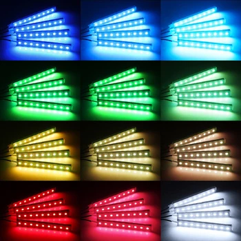 4buc Mașină de Lumina RGB LED Strip Lumini de Culori Car Styling Decorative Atmosfera Lămpi Auto Interior Lumina Cu Telecomanda 12V