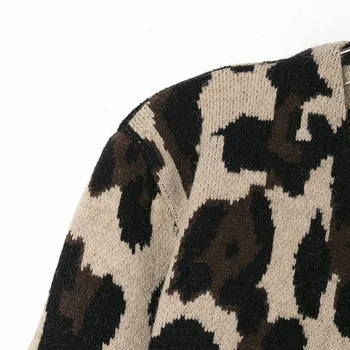 Za 2020 Nouă Femei de Primăvară și de Toamnă de Moda Leopard de imprimare Jacheta Deschide Ochi Eșarfe V-Neck maneca Lunga Pulover Casual Sacou
