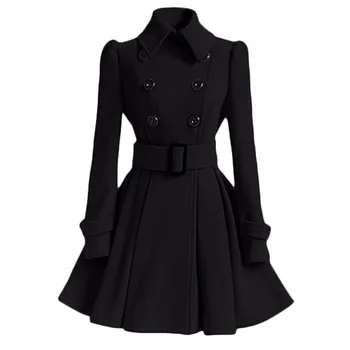 Femei Vintage Haină De Lână Cald Iarna Canadiană Anglia Moda Negru Leagăn Tiv Centura Slim Elegant Retro Lână Albă Palton
