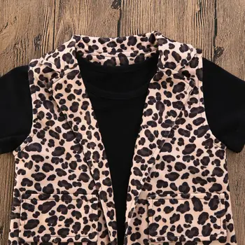 Fetita leopard moda haine de Vară Copilul mic Copil Fata de Leopard Haine Sacou+Topuri Tricou+Pantaloni scurti Costume de 1-6 ani