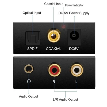 De la Digital la Analog Audio Converter DAC Digital SPDIF Optic Analogic L/R RCA Converter Toslink Optic 3.5 mm Jack Adaptor TV