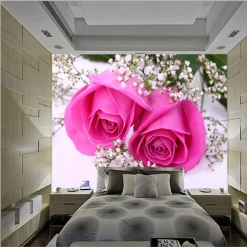 Beibehang fără Sudură Frescă Mare Romantic Pink Rose Flori 3D Stereo TV Tapet de Fundal Living Dormitor papel de parede
