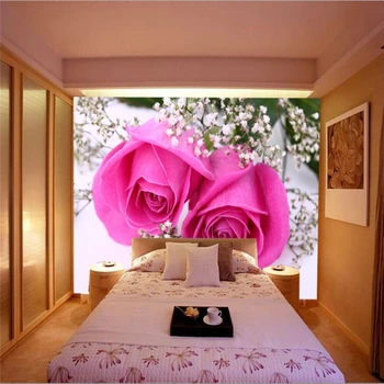 Beibehang fără Sudură Frescă Mare Romantic Pink Rose Flori 3D Stereo TV Tapet de Fundal Living Dormitor papel de parede