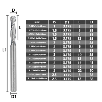 2 Flaut Spirală Minge Nas frezei CNC Milling Cutter 3.175 mm sistem De prindere din Aluminiu, Cupru Unelte de Gravare, Carbură de Tungsten End Mill